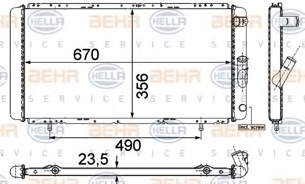 Радиатор, охлаждение двигателя BEHR HELLA SERVICE 8MK 376 715-361