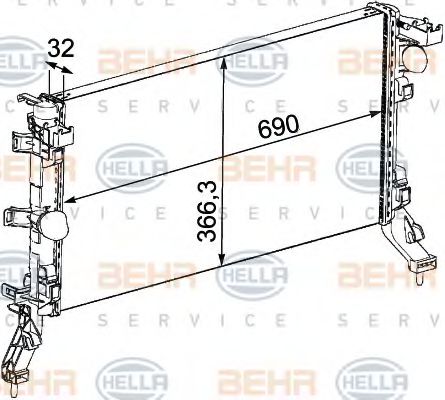 Радиатор, охлаждение двигателя BEHR HELLA SERVICE 8MK 376 745-191