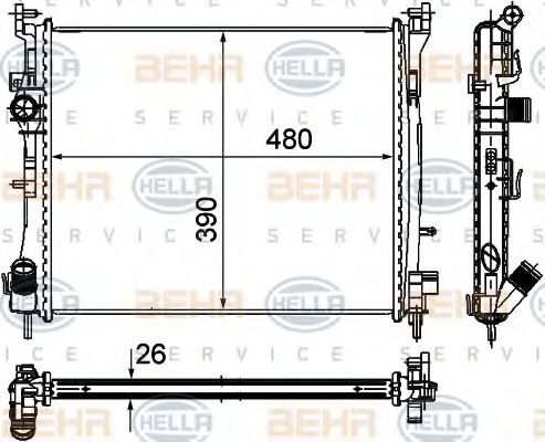 Радиатор, охлаждение двигателя BEHR HELLA SERVICE 8MK 376 748-751