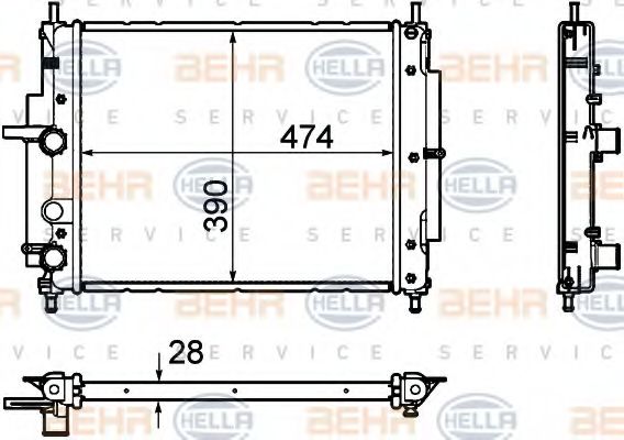 Радиатор, охлаждение двигателя BEHR HELLA SERVICE 8MK 376 754-411