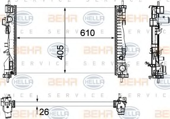 Радиатор, охлаждение двигателя BEHR HELLA SERVICE 8MK 376 756-241