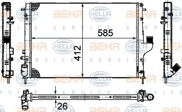 Радиатор, охлаждение двигателя BEHR HELLA SERVICE 8MK 376 787-651