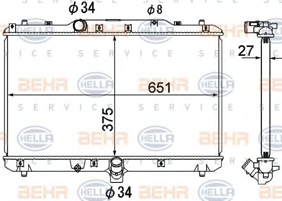 Радиатор, охлаждение двигателя BEHR HELLA SERVICE 8MK 376 790-251