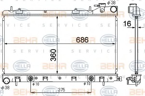 Радиатор, охлаждение двигателя BEHR HELLA SERVICE 8MK 376 790-271