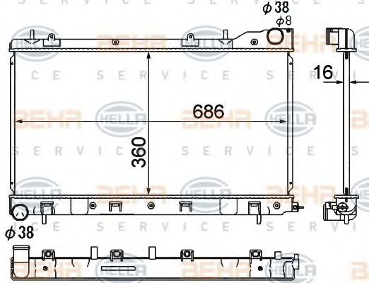 Радиатор, охлаждение двигателя BEHR HELLA SERVICE 8MK 376 790-281