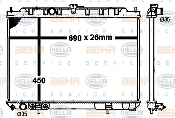 Радиатор, охлаждение двигателя BEHR HELLA SERVICE 8MK 376 790-301