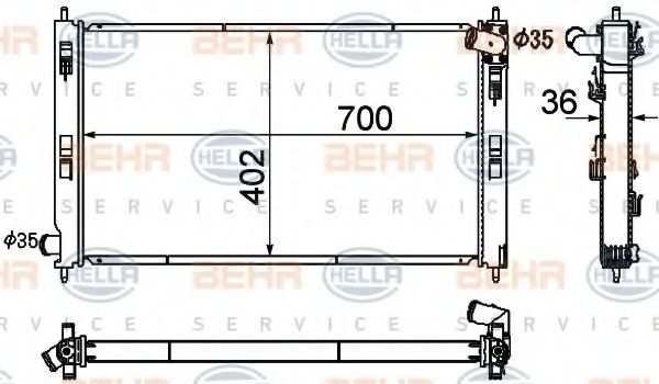 Радиатор, охлаждение двигателя BEHR HELLA SERVICE 8MK 376 790-351
