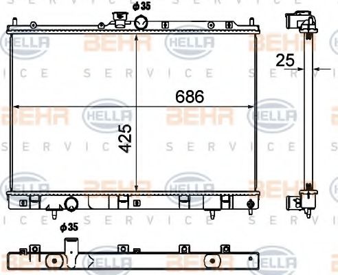 Радиатор, охлаждение двигателя BEHR HELLA SERVICE 8MK 376 790-361