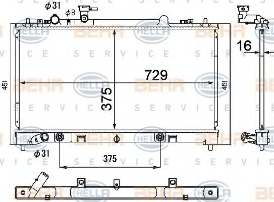 Радиатор, охлаждение двигателя BEHR HELLA SERVICE 8MK 376 790-381