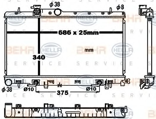 Радиатор, охлаждение двигателя BEHR HELLA SERVICE 8MK 376 792-381