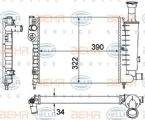 Радиатор, охлаждение двигателя BEHR HELLA SERVICE 8MK 376 901-121