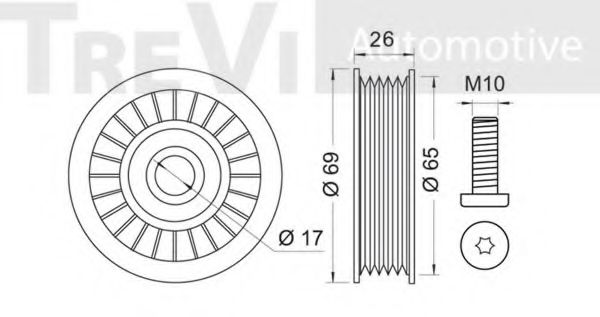 Паразитный / ведущий ролик, поликлиновой ремень TREVI AUTOMOTIVE TA1614