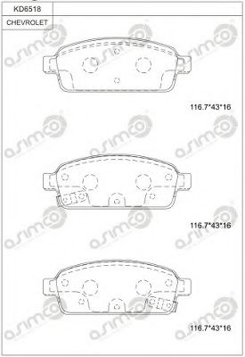 Комплект тормозных колодок, дисковый тормоз ASIMCO KD6518