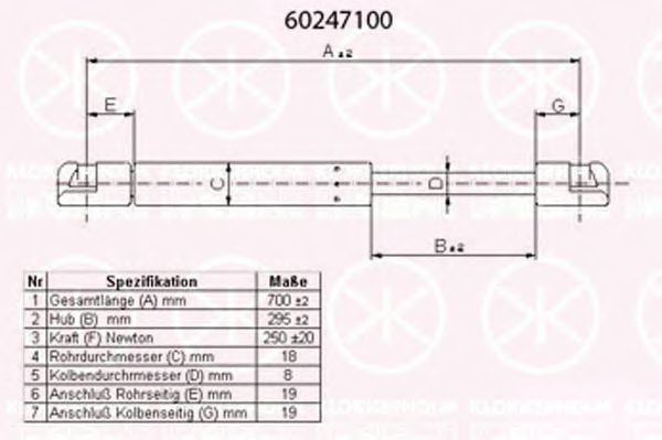 Газовая пружина, крышка багажник KLOKKERHOLM 60247100