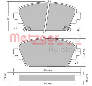 Комплект тормозных колодок, дисковый тормоз METZGER 1170124