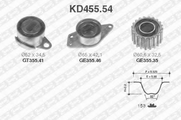 Комплект ремня ГРМ SNR KD455.54