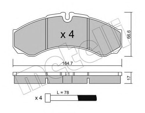 Комплект тормозных колодок, дисковый тормоз METELLI 22-0212-3