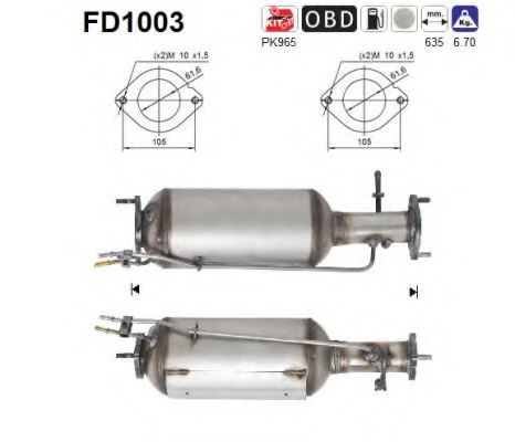 Сажевый / частичный фильтр, система выхлопа ОГ AS FD1003