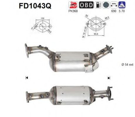 Сажевый / частичный фильтр, система выхлопа ОГ AS FD1043Q