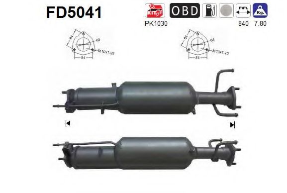 Сажевый / частичный фильтр, система выхлопа ОГ AS FD5041