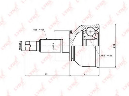 Шарнирный комплект, приводной вал LYNXauto CO-5121