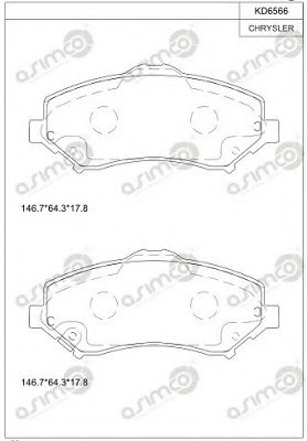 Комплект тормозных колодок, дисковый тормоз ASIMCO KD6566