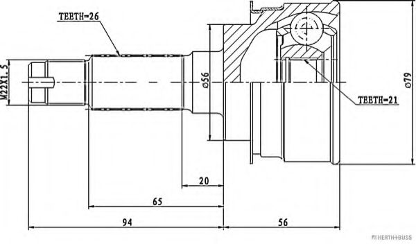 Шарнирный комплект, приводной вал HERTH+BUSS JAKOPARTS J2823008