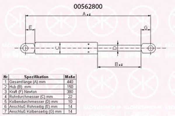 Газовая пружина, капот KLOKKERHOLM 00562800