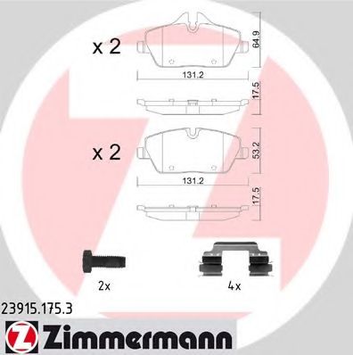 Комплект тормозных колодок, дисковый тормоз ZIMMERMANN 23915.175.3