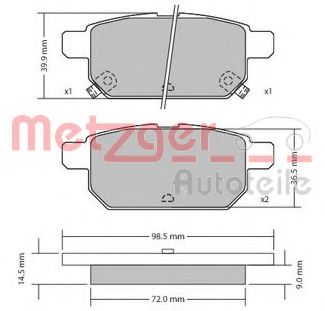 Комплект тормозных колодок, дисковый тормоз METZGER 1170360