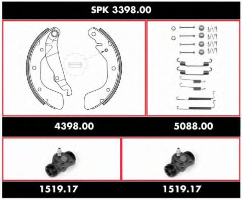 Комплект тормозов, барабанный тормозной механизм ROADHOUSE SPK 3398.00