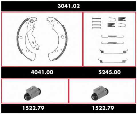 Комплект тормозов, барабанный тормозной механизм REMSA 3041.02
