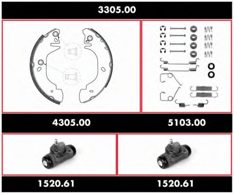 Комплект тормозов, барабанный тормозной механизм REMSA 3305.00