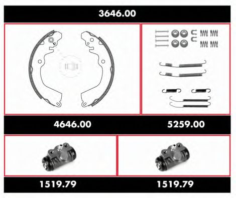 Комплект тормозов, барабанный тормозной механизм REMSA 3646.00