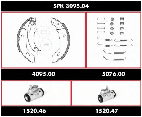 Комплект тормозов, барабанный тормозной механизм REMSA SPK 3095.04