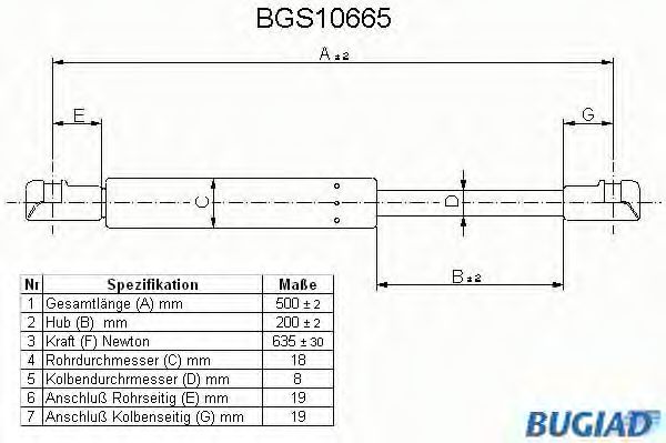 Газовая пружина, крышка багажник BUGIAD BGS10665