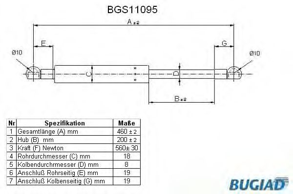 Газовая пружина, крышка багажник BUGIAD BGS11095