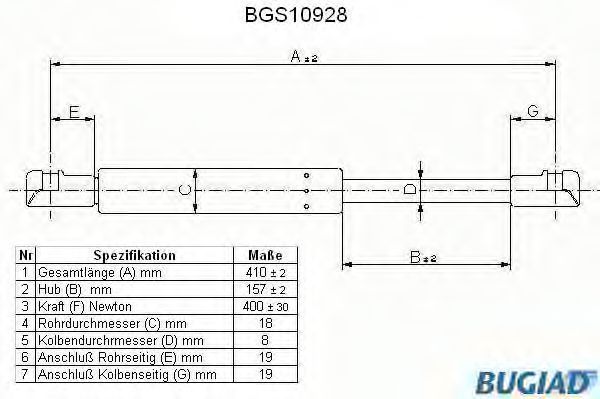 Газовая пружина, крышка багажник BUGIAD BGS10928