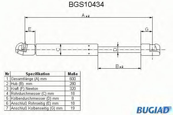 Газовая пружина, крышка багажник BUGIAD BGS10434