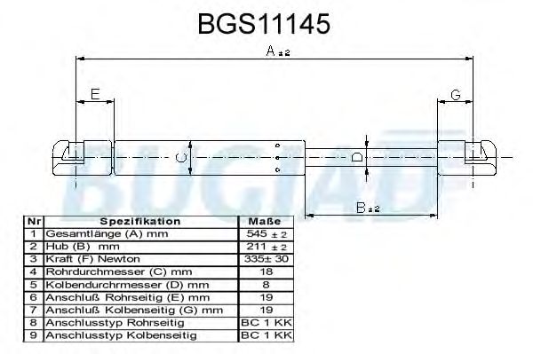 Газовая пружина, крышка багажник BUGIAD BGS11145