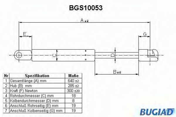 Газовая пружина, крышка багажник BUGIAD BGS10053