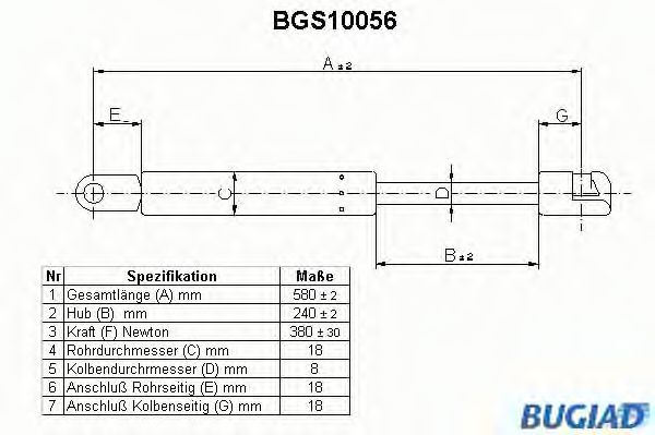 Газовая пружина, крышка багажник BUGIAD BGS10056