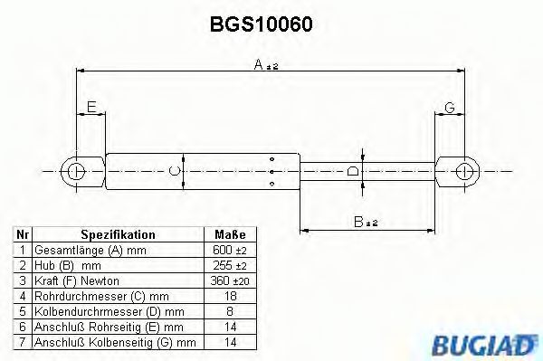 Газовая пружина, крышка багажник BUGIAD BGS10060
