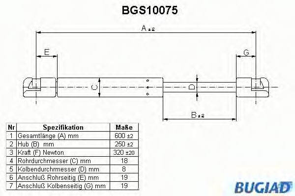 Газовая пружина, крышка багажник BUGIAD BGS10075