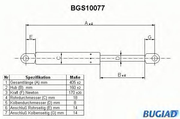 Газовая пружина, крышка багажник BUGIAD BGS10077