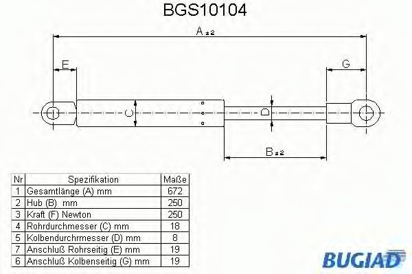 Газовая пружина, капот BUGIAD BGS10104