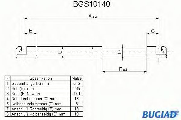 Газовая пружина, крышка багажник BUGIAD BGS10140