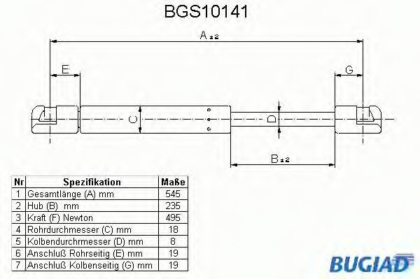 Газовая пружина, крышка багажник BUGIAD BGS10141