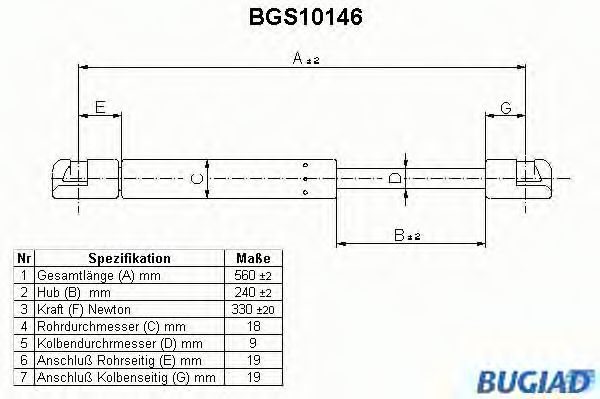 Газовая пружина, крышка багажник BUGIAD BGS10146