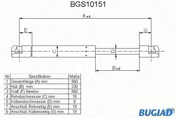 Газовая пружина, крышка багажник BUGIAD BGS10151